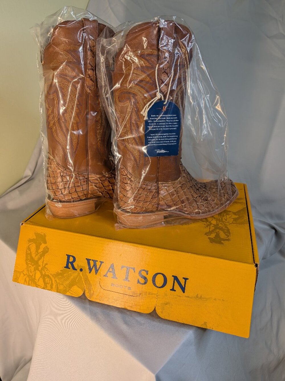 Pirarucu Embroidered Narrow Square Toe Cowboy Boots - 12 / Medium